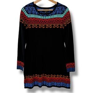 Icelandic Design 100% Merino Wool Sweater Dress Women's Sz Small Black Fair Isle